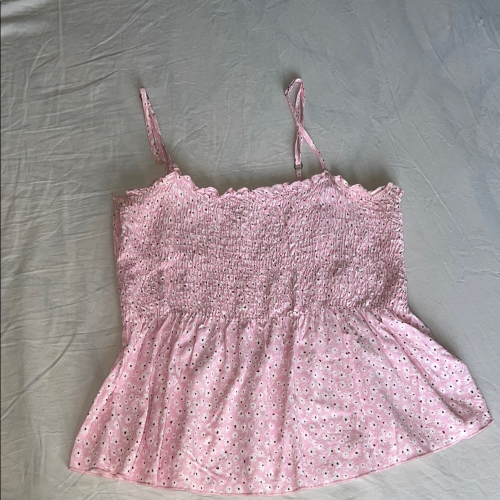 Active USA Pink Smocked Ruffled Camisole